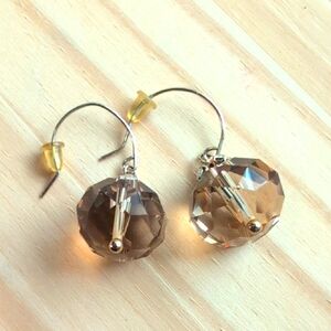 Smoky Gray Crystal Bead Earrings with gold tone Hooks‎